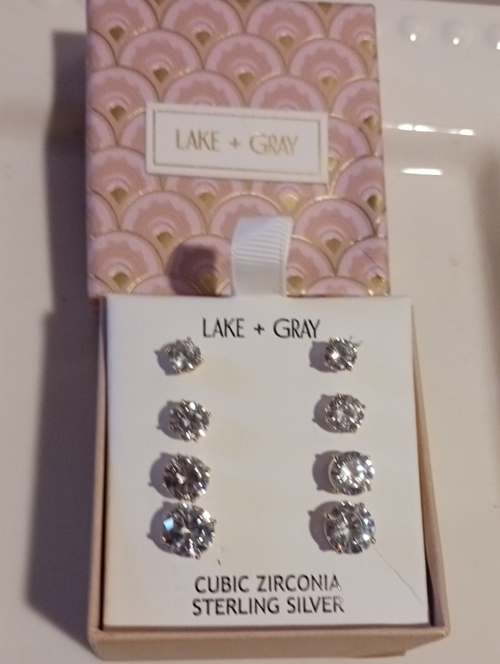Sparkling! Sterling Silver Cubic Zirconia Stud Earring Set Of 4- Clear